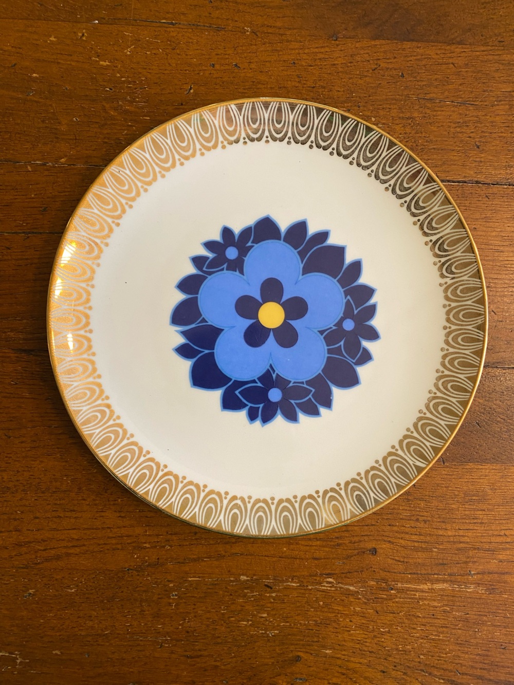 VTG 1950's Winterling Marktleuthen Bavaria Blue Floral Gold Plate Dish 7.5”